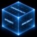 A glowing three-dimensional cube floating in a dark void, each face labeled with a dimension of information security — confidentiality, integrity, availability — rendered in clean sans-serif type. The cube is semi-transparent, with interior geometric lines suggesting a grid structure. Dramatic rim lighting in blue and white. Isometric perspective. Futuristic technical illustration style, no decorative elements.