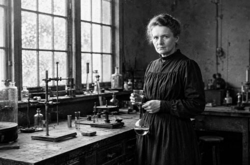 Marie Curie in her laboratory conducting radioactivity research, circa 1900s